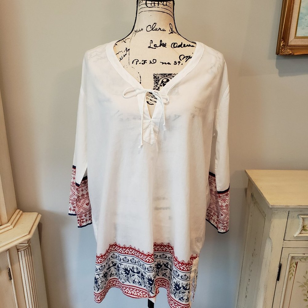 Ellen Weaver Size Large Boho Bohemian Blouse Tunic Pullover
